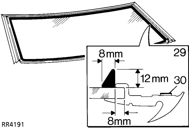 Using a cotton bud, apply Glass Primer (green cap) to inside face of glass, 20mm (13/16 in