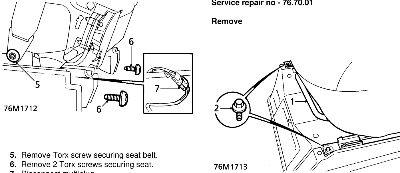Front seat - manual - 5 door (96 models) – Service repair no - 76.70.01