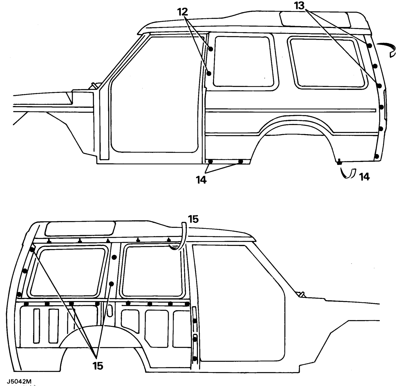 Body side panel (3-door) – If renewing body side panel remove fixed side window and mounting rubber. See CHASSIS AND 