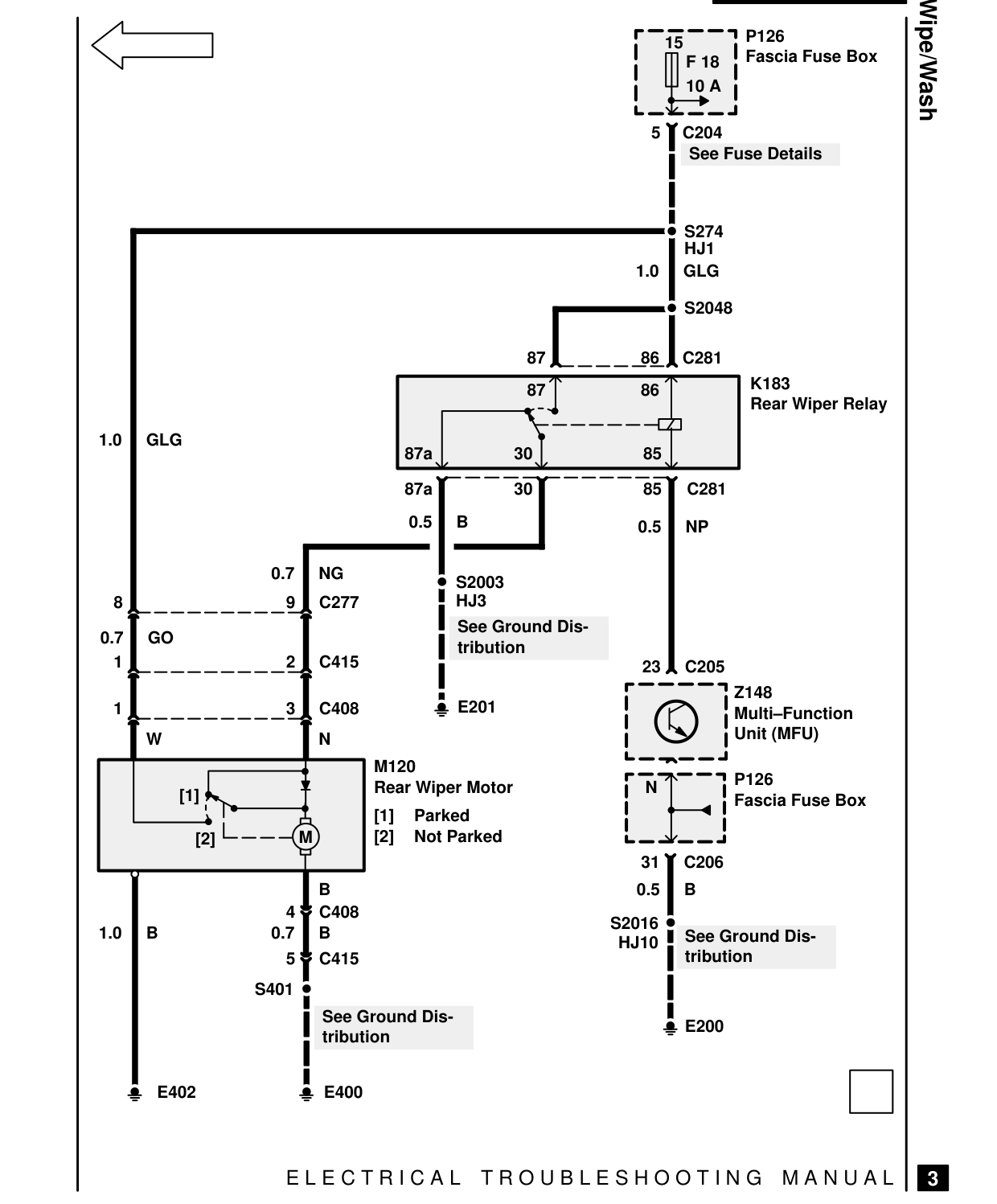 Rear Wipe/Wash – Circuit Diagram