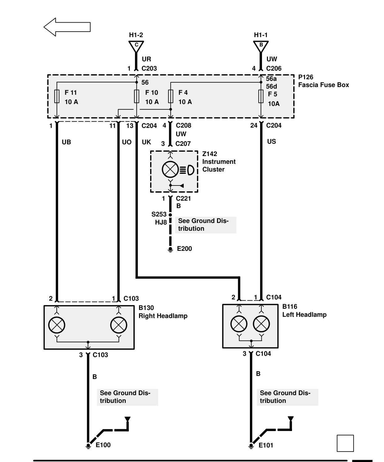 Headlamps (Except Japan) – Circuit Diagram
