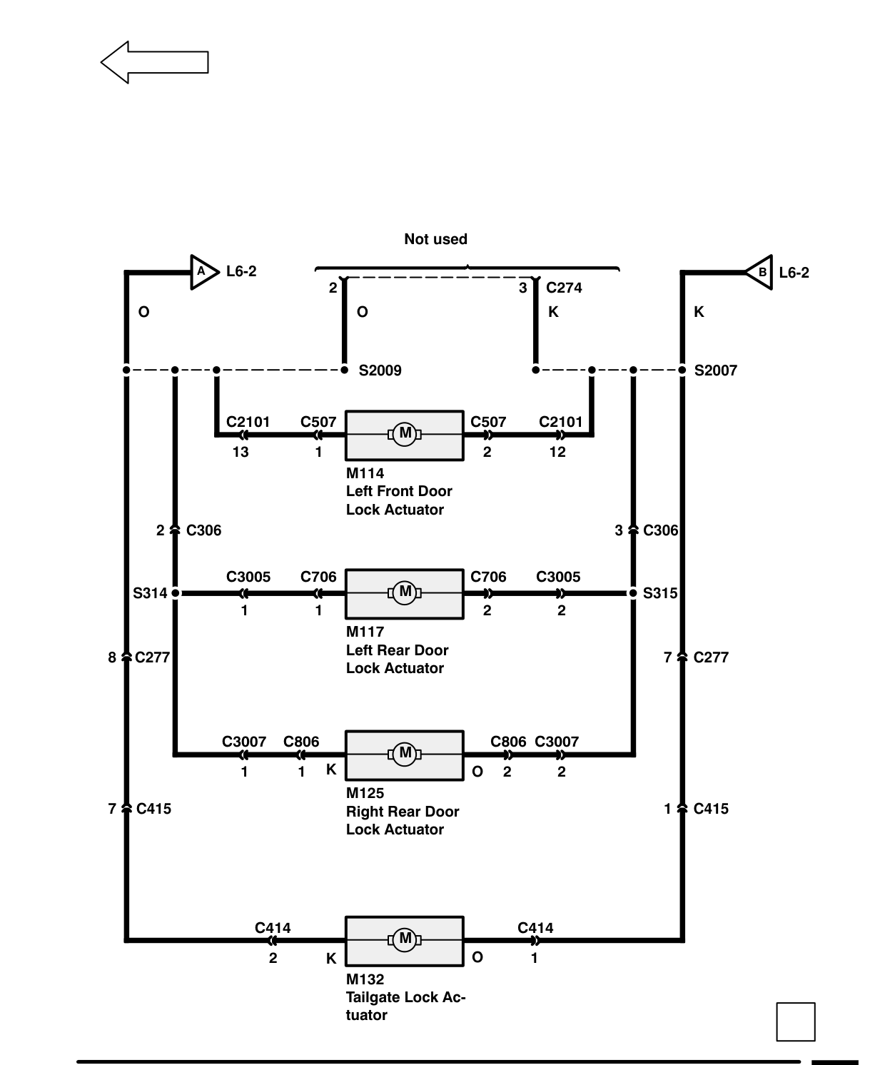 Central Locking (Except Japan) – Circuit Diagram