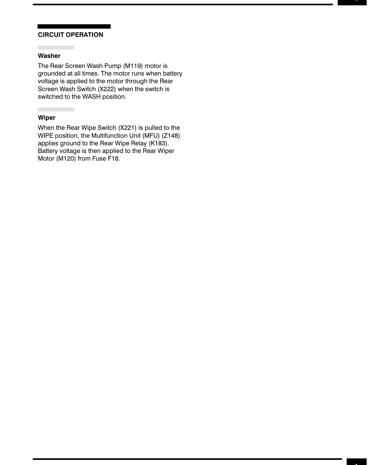 Rear Wipe/Wash – Circuit Operation
