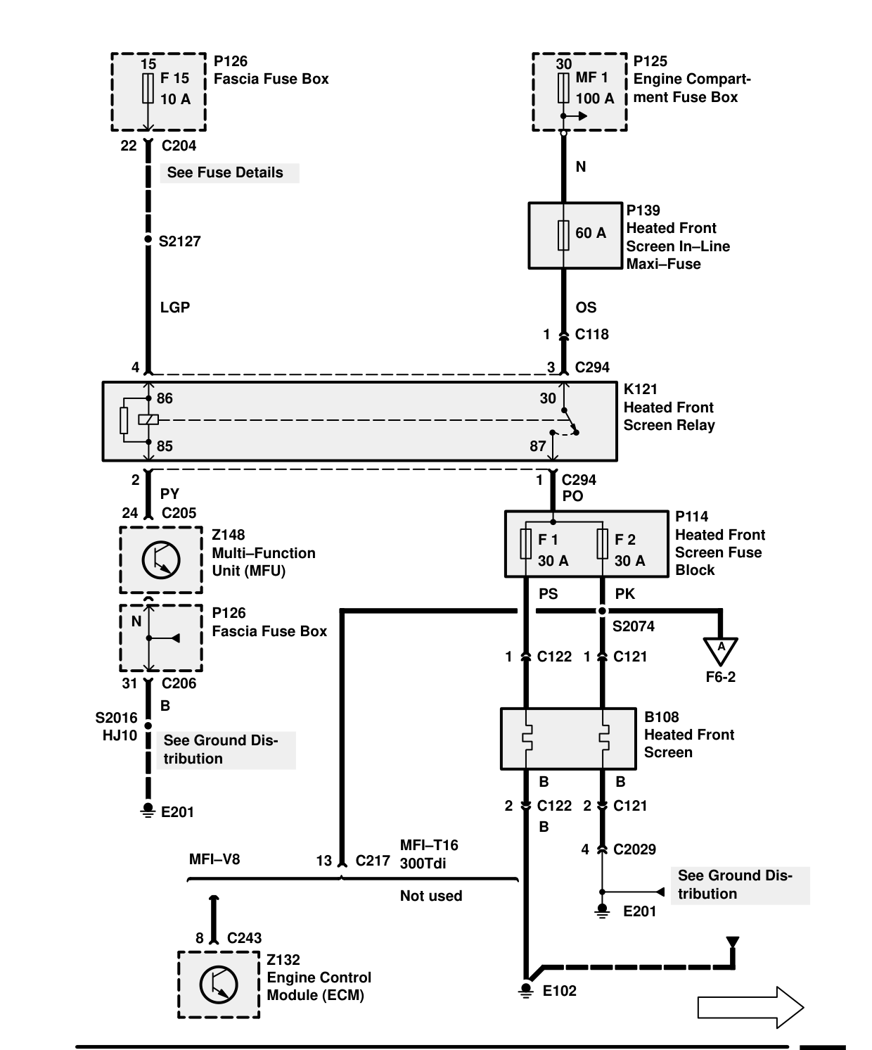 Heated Front Screen – Circuit Diagram