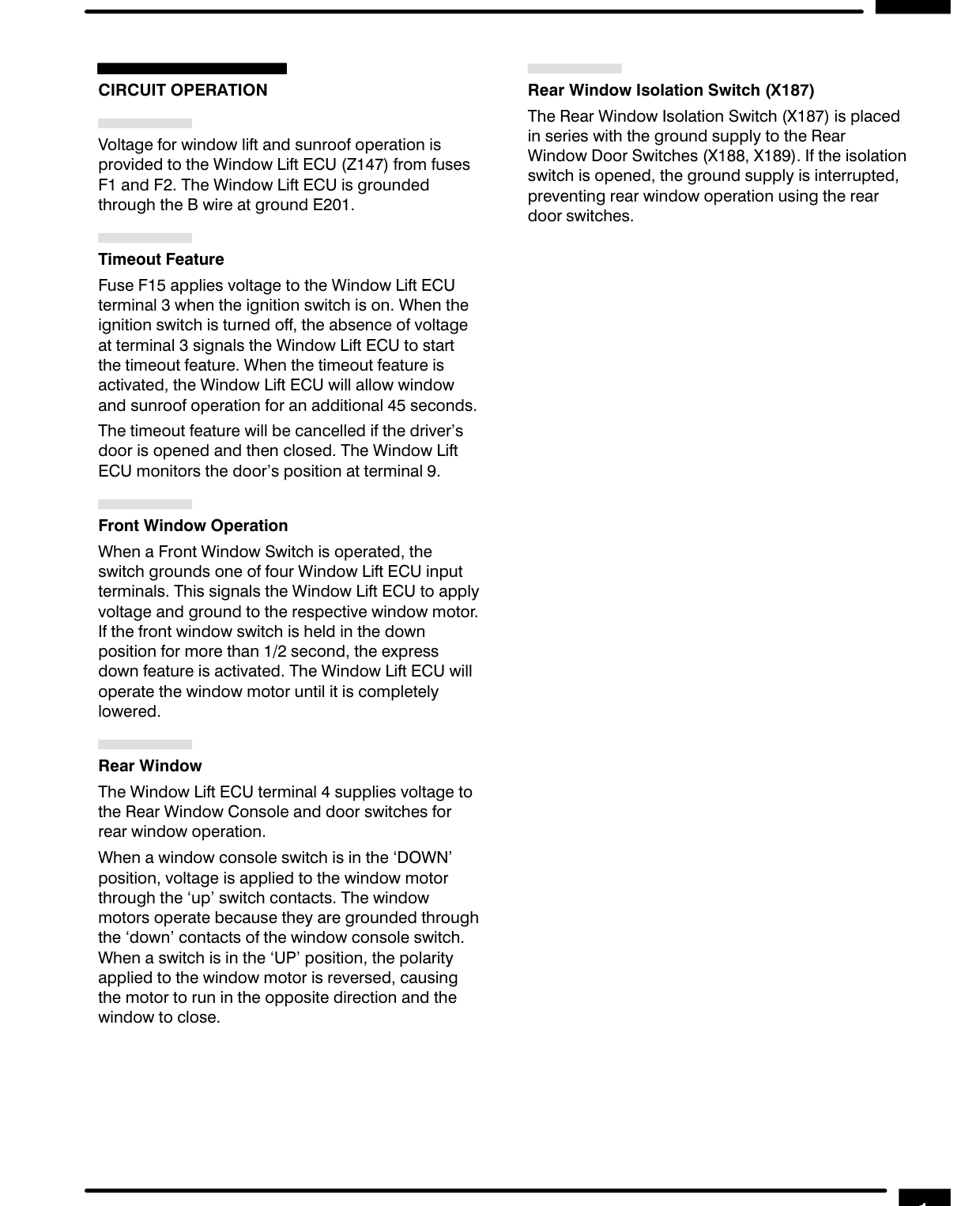 Power Windows – Circuit Operation