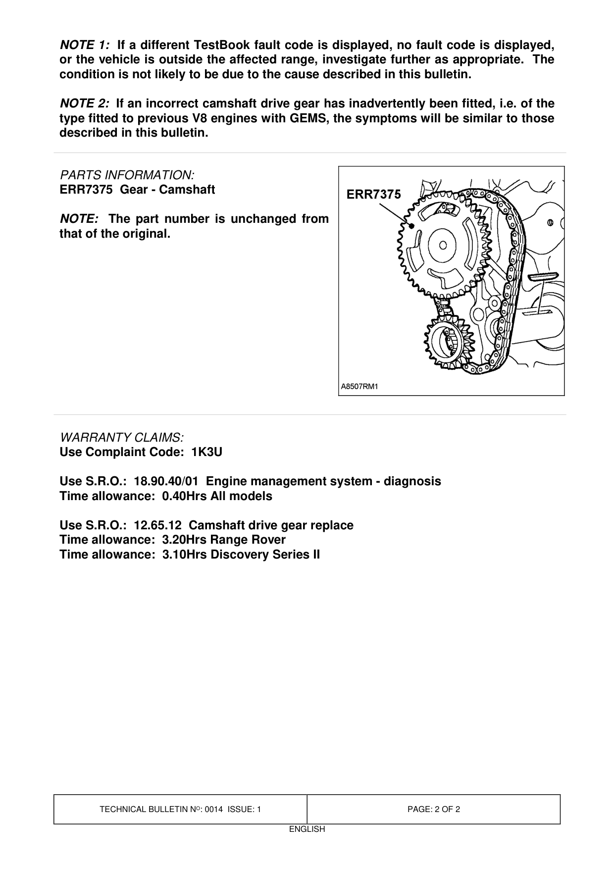 Engine Running Problems - Camshaft Gear Signal Error – bulletin page 2