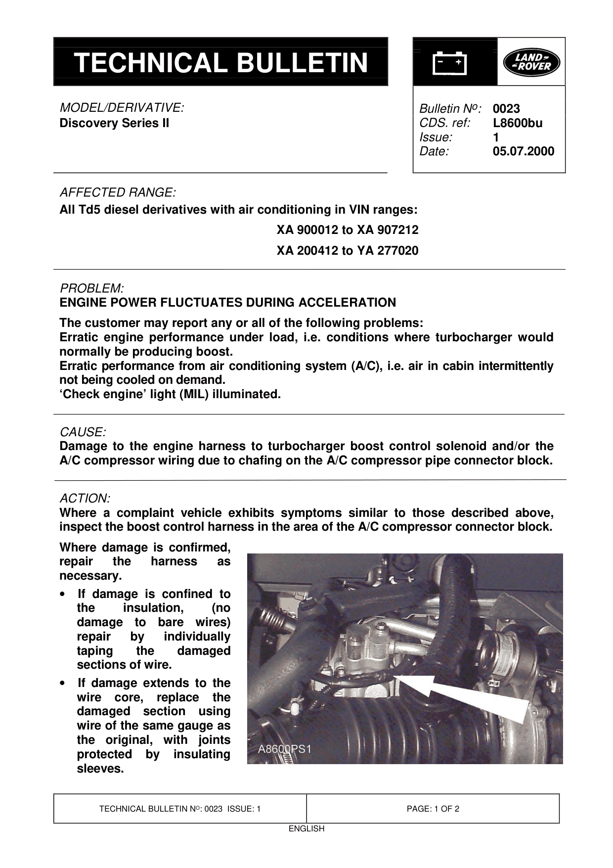 Engine Power Fluctuates During Acceleration – bulletin page 1