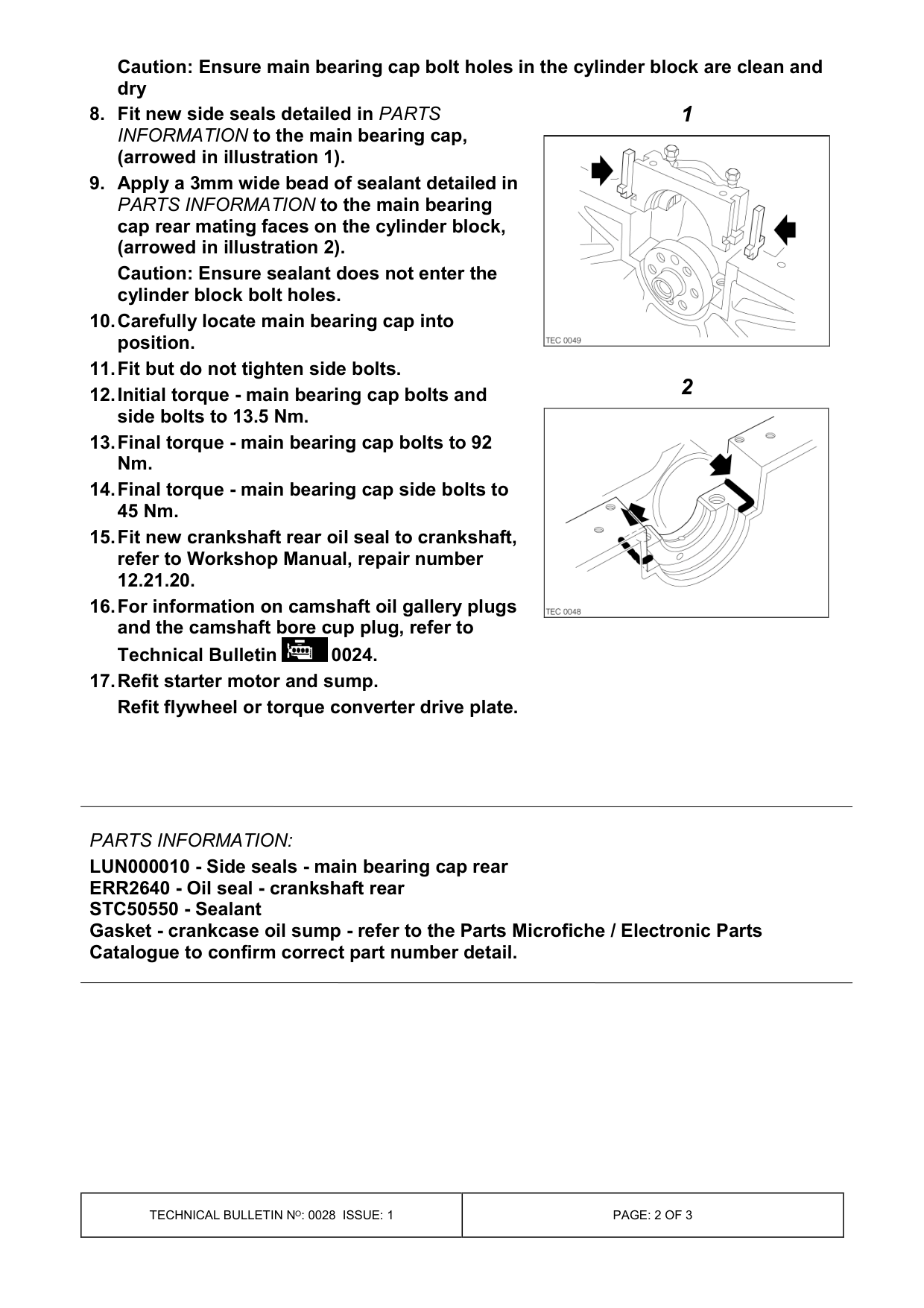 Oil Leakage From Rear Of Engine – bulletin page 2