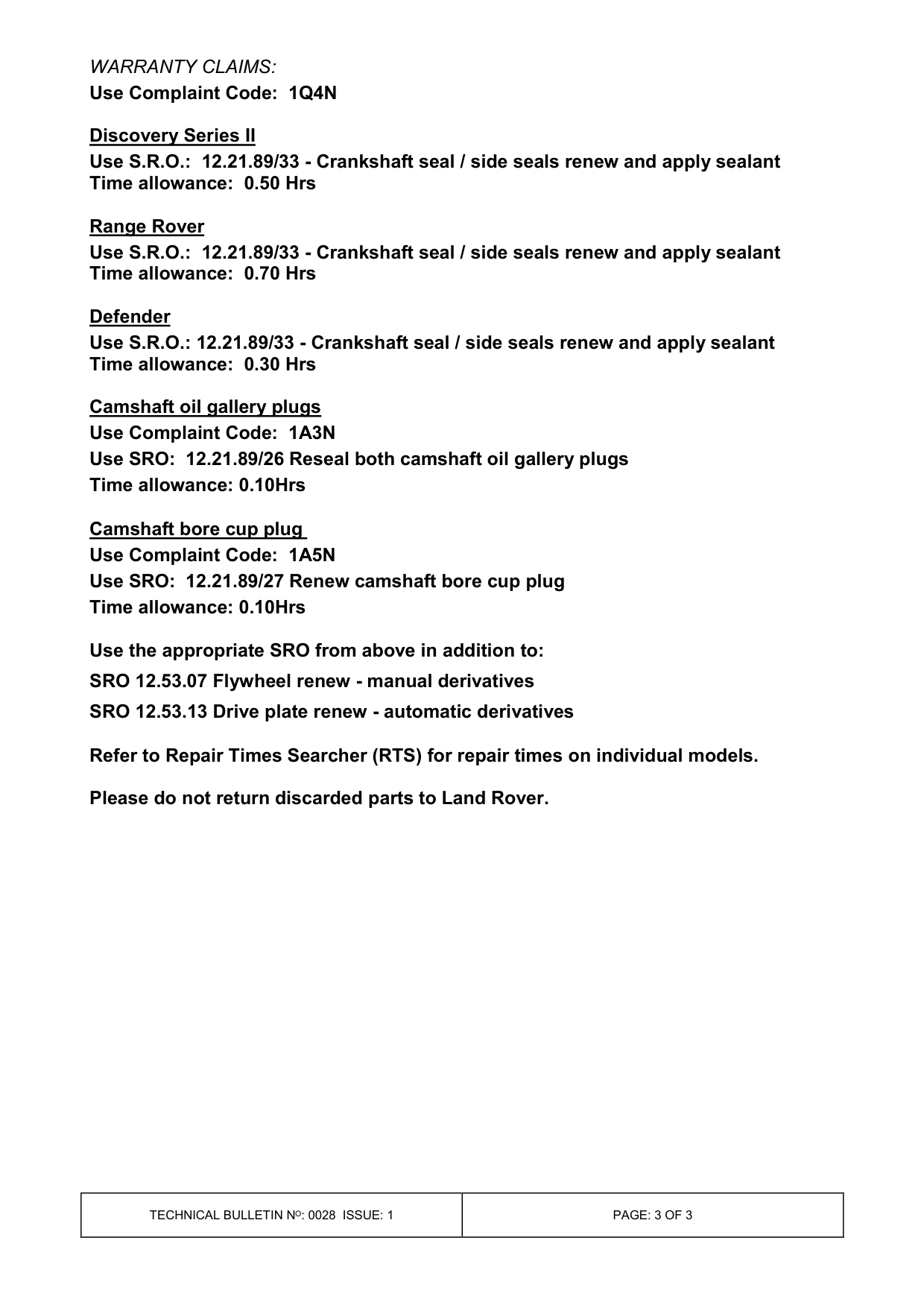 Oil Leakage From Rear Of Engine – bulletin page 3