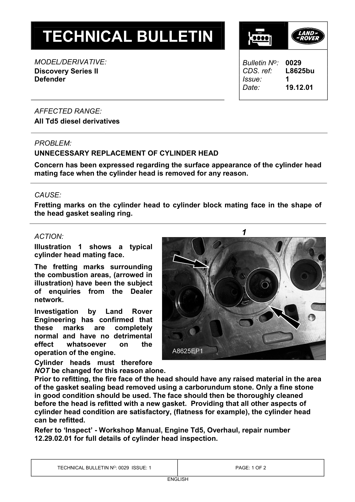 Unnecessary Replacement Of Cylinder Head – bulletin page 1