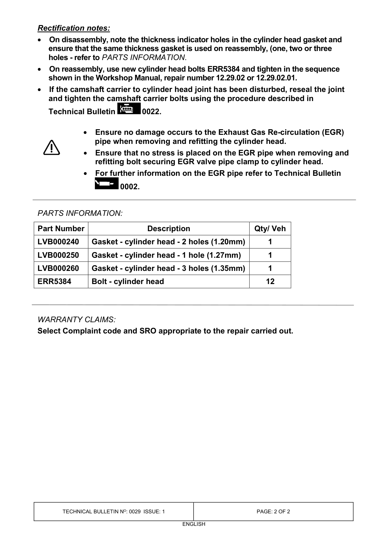 Unnecessary Replacement Of Cylinder Head – bulletin page 2