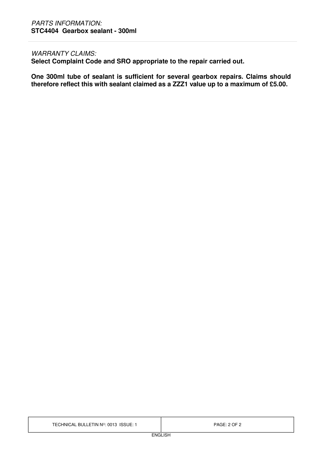 Oil Leakage From Gearbox Joint Faces – bulletin page 2