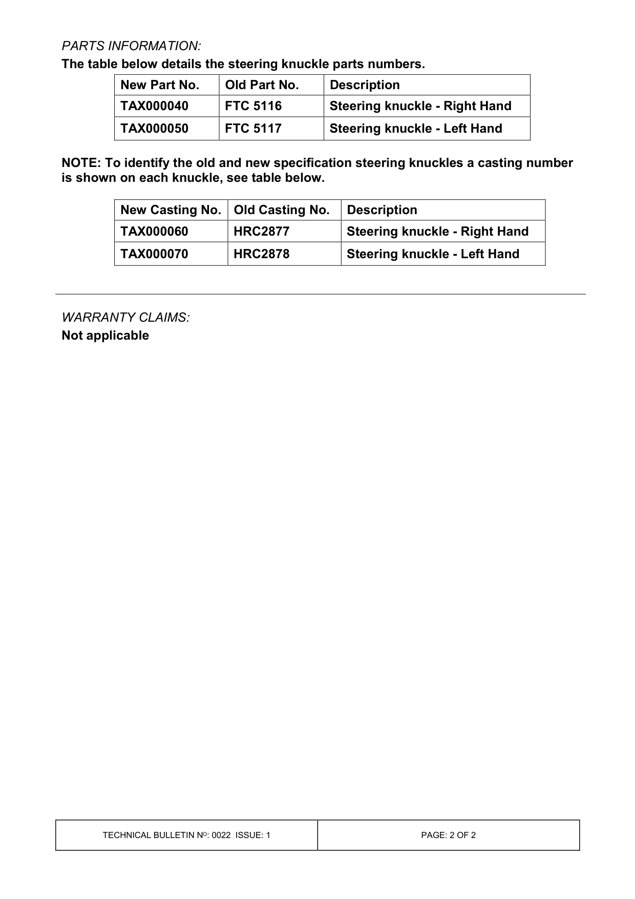 Camber Angle - Specification Change – bulletin page 2