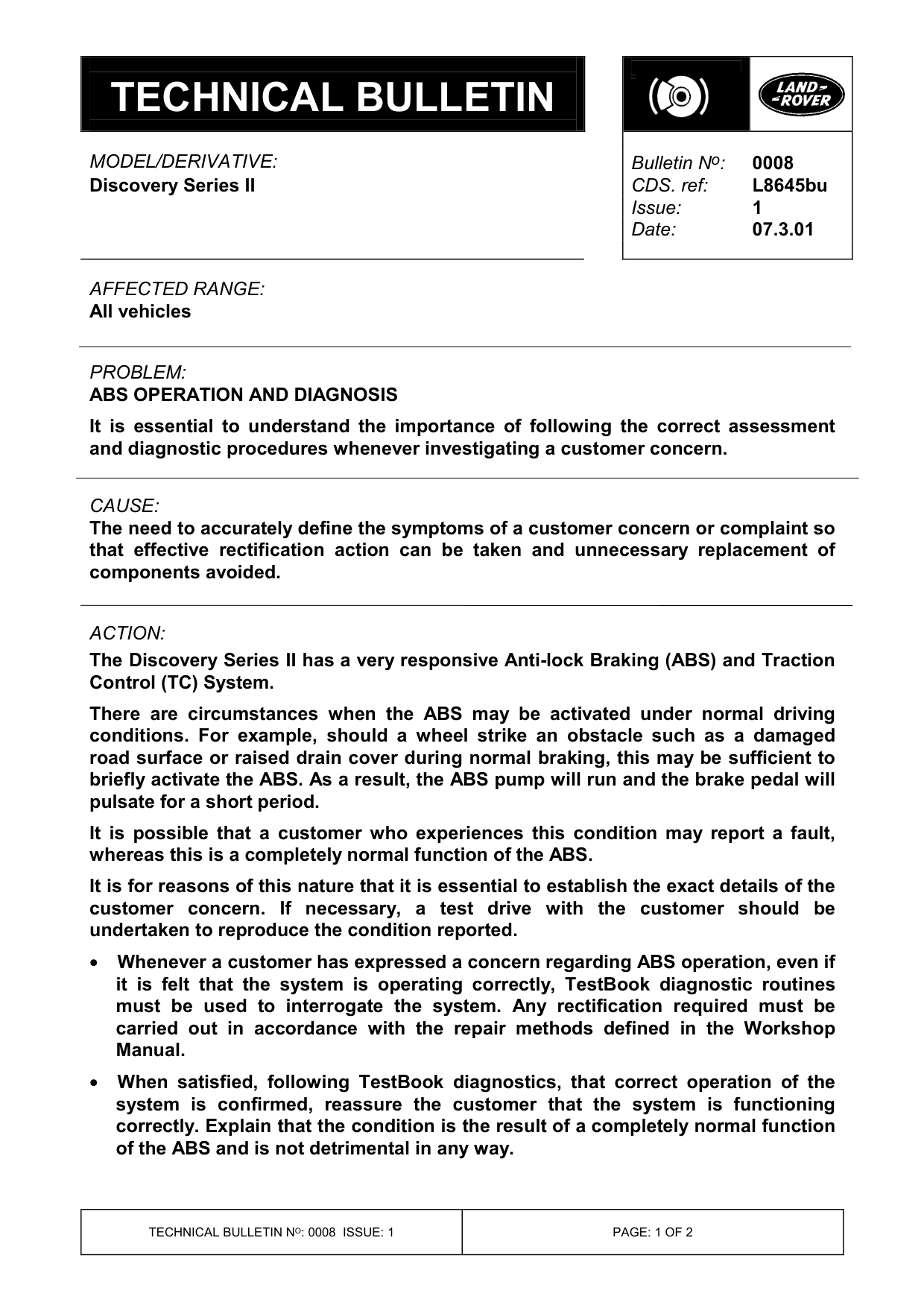 Abs Operation And Diagnosis – bulletin page 1