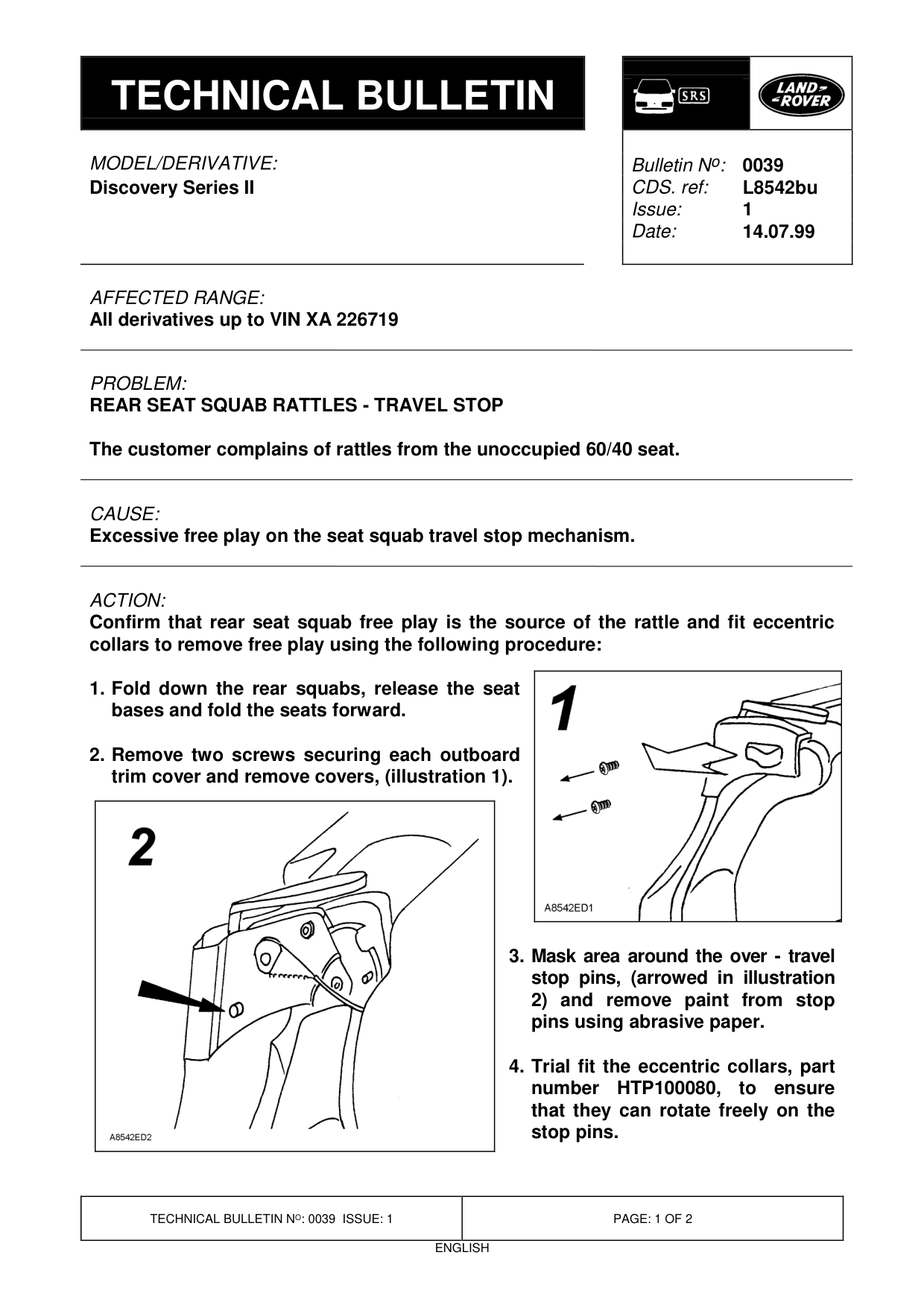 Rear Seat Squab Rattles - Travel Stop – bulletin page 1