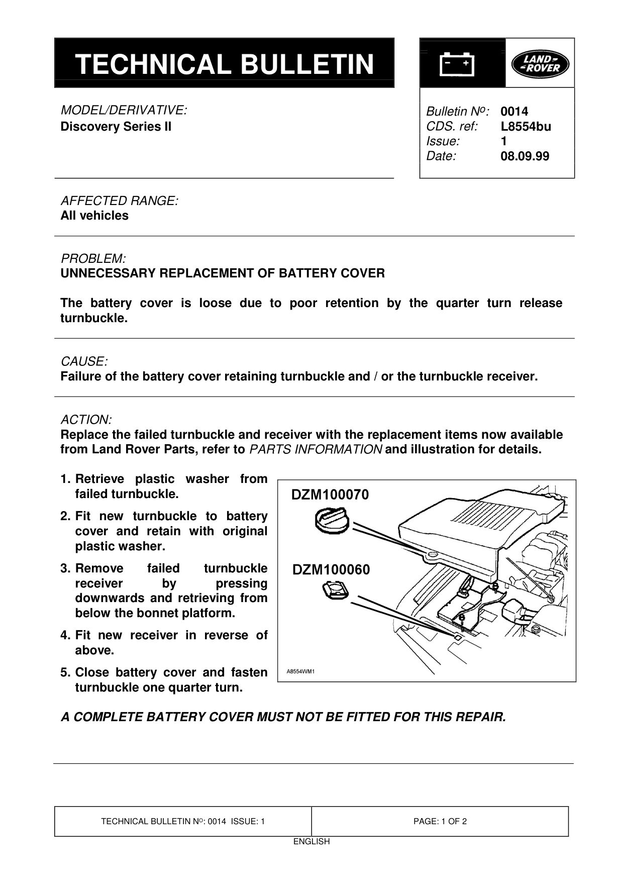 Unnecessary Replacement Of Battery Cover – bulletin page 1