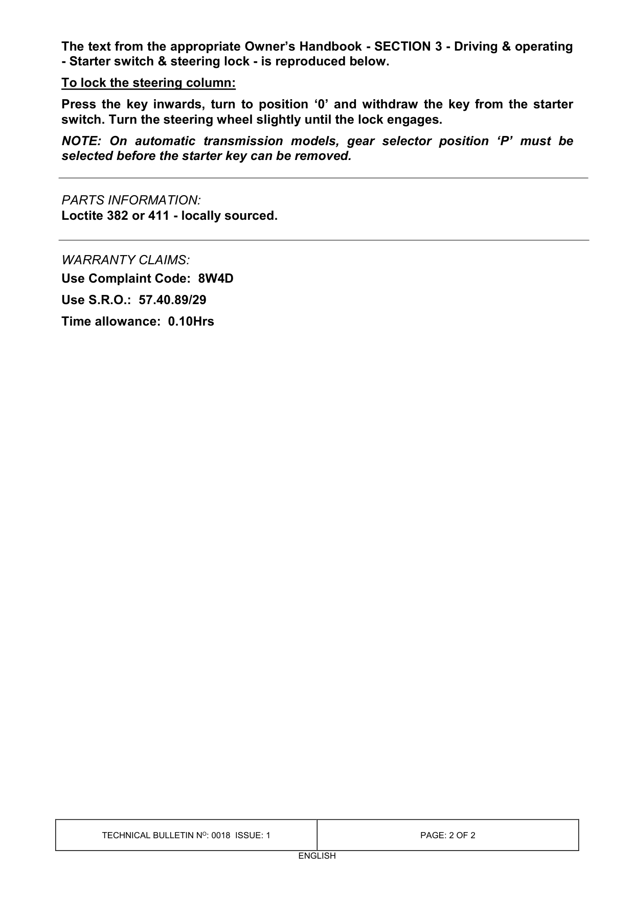 Key Shank Detached From Remote Handset – bulletin page 2