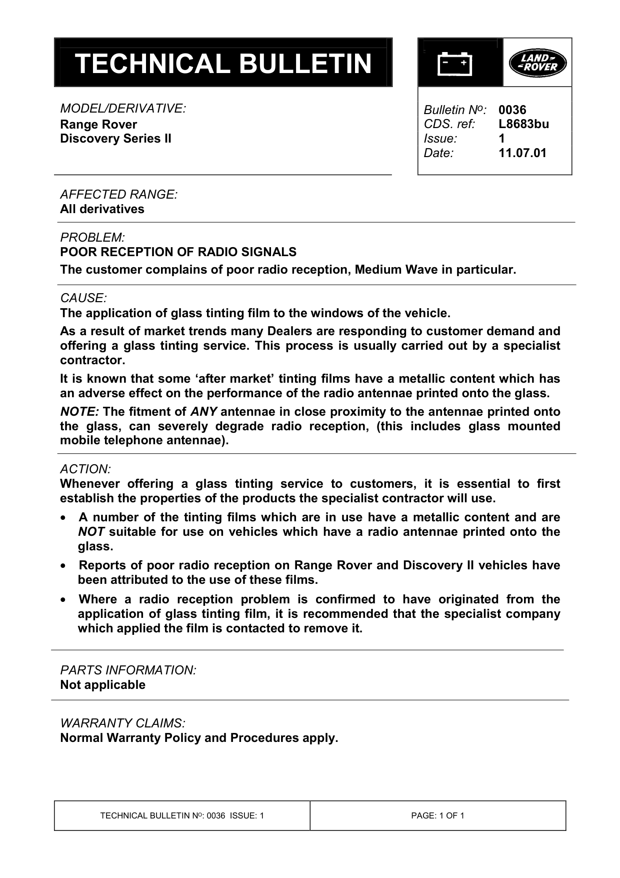 Poor Reception Of Radio Signals – bulletin page 1