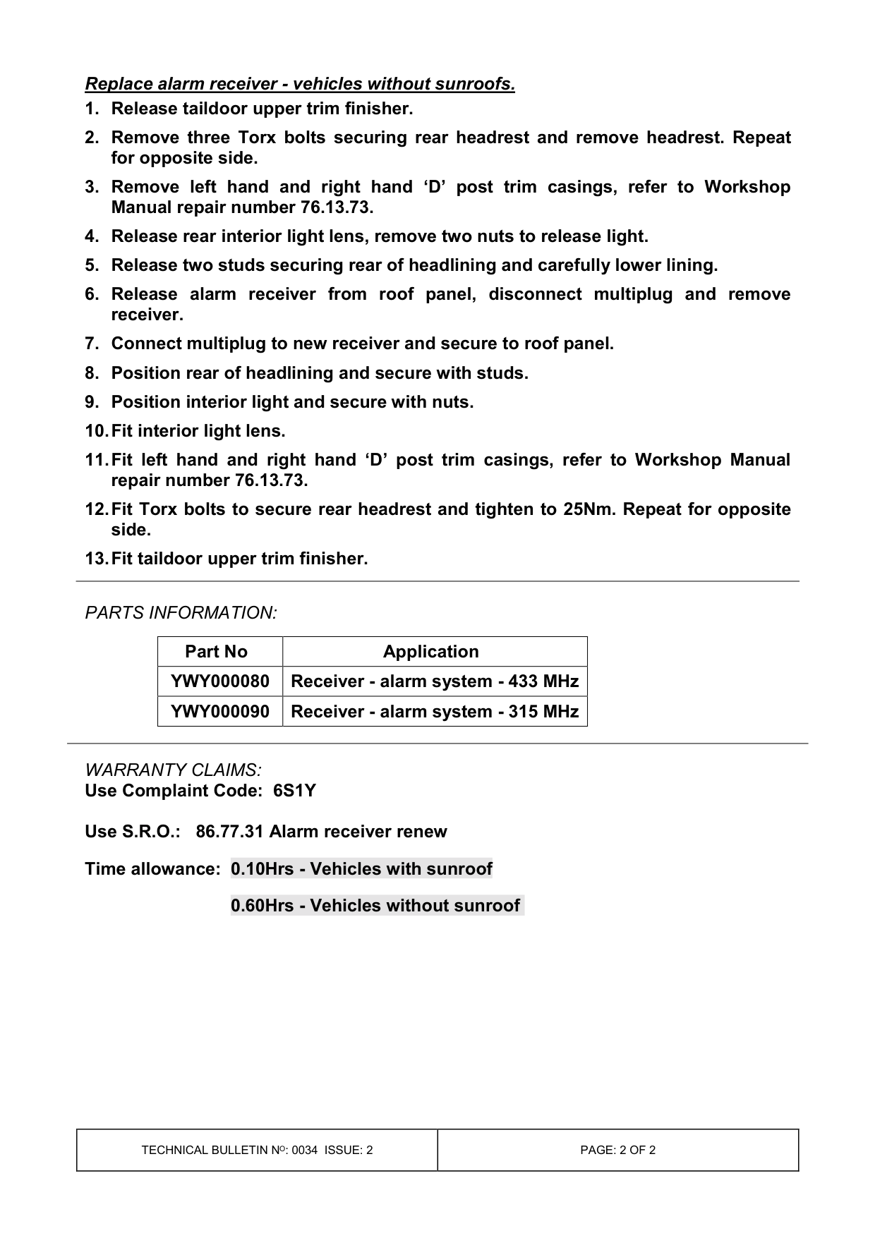 Inconsistent Operation Of Remote Handset - Alarm Receiver – bulletin page 2