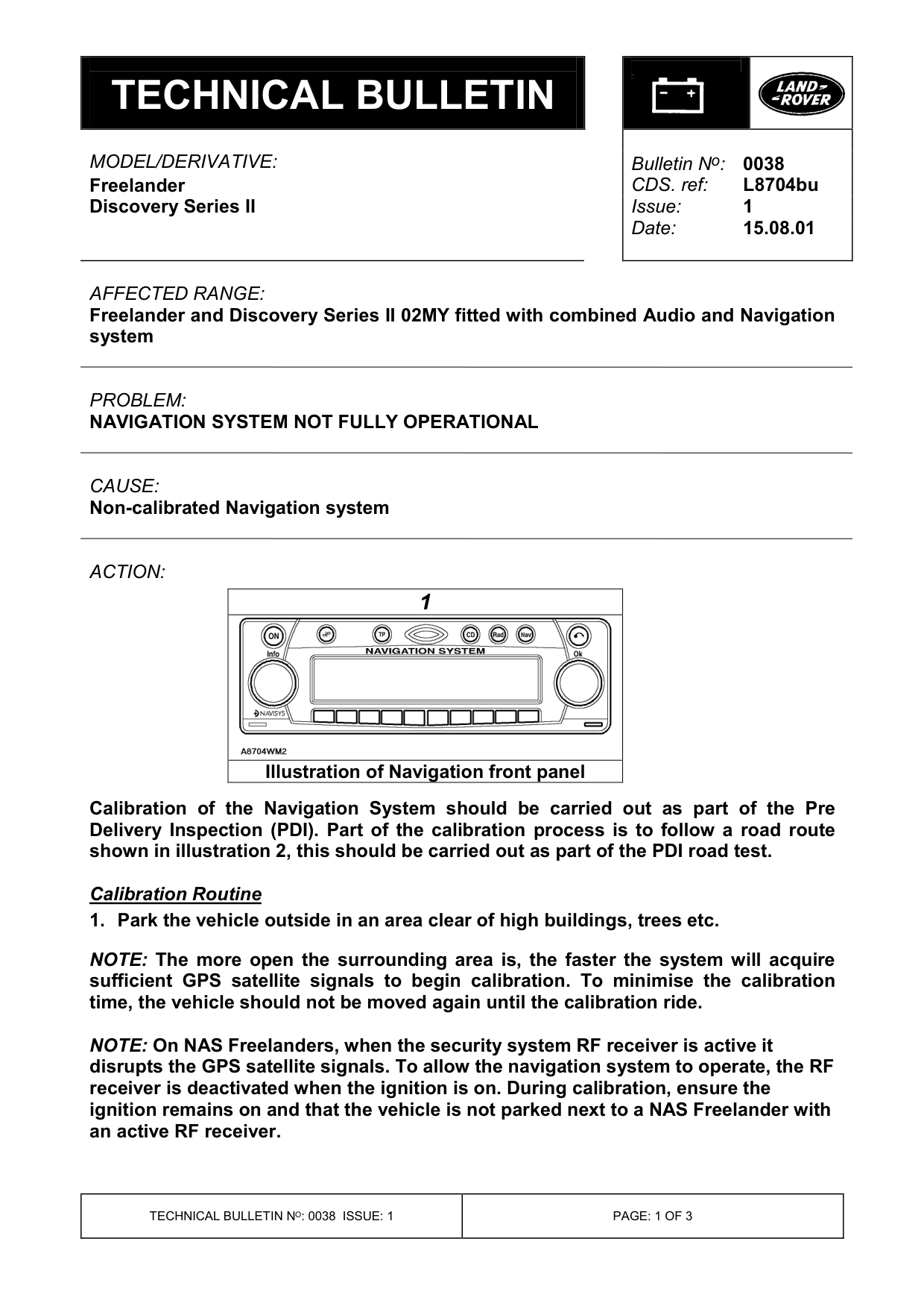 Navigation System Not Fully Operational – bulletin page 1