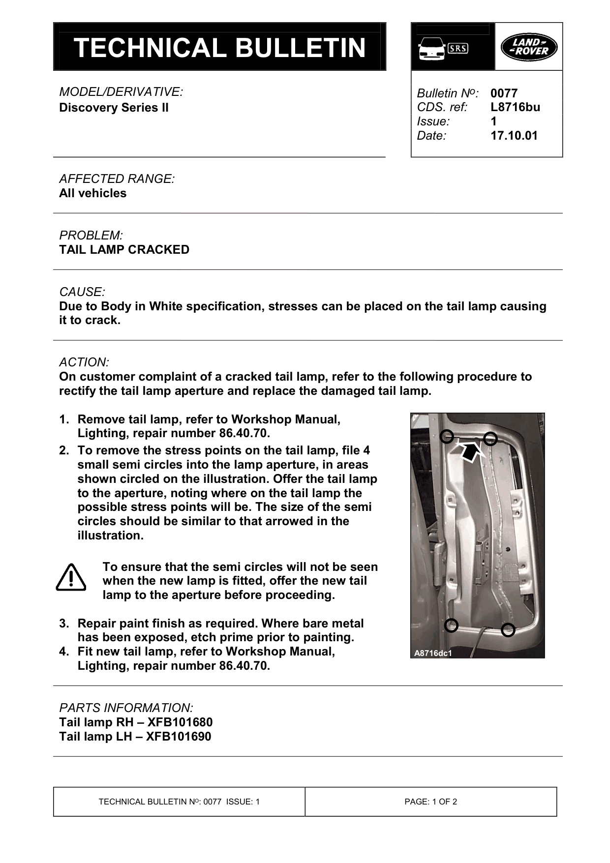 Tail Lamp Cracked – bulletin page 1
