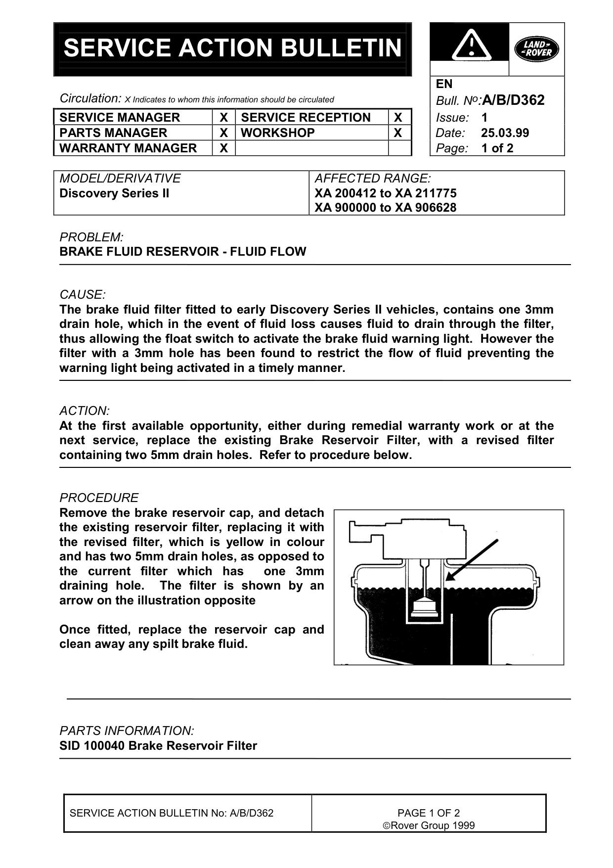 Brake Fluid Reservoir - Fluid Flow – bulletin page 1