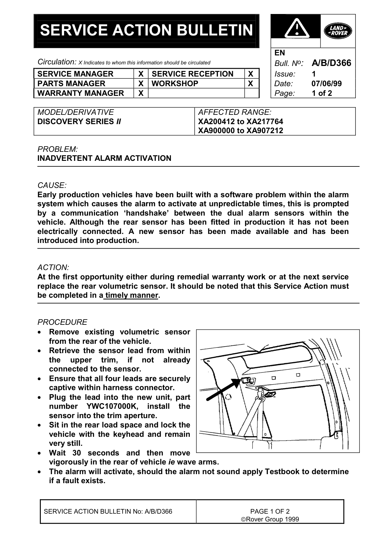 Inadvertent Alarm Activation – bulletin page 1