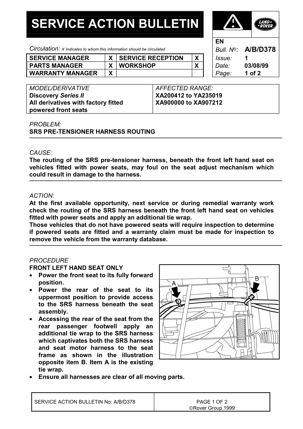 Srs Pre-Tensioner Harness Routing – bulletin page 1