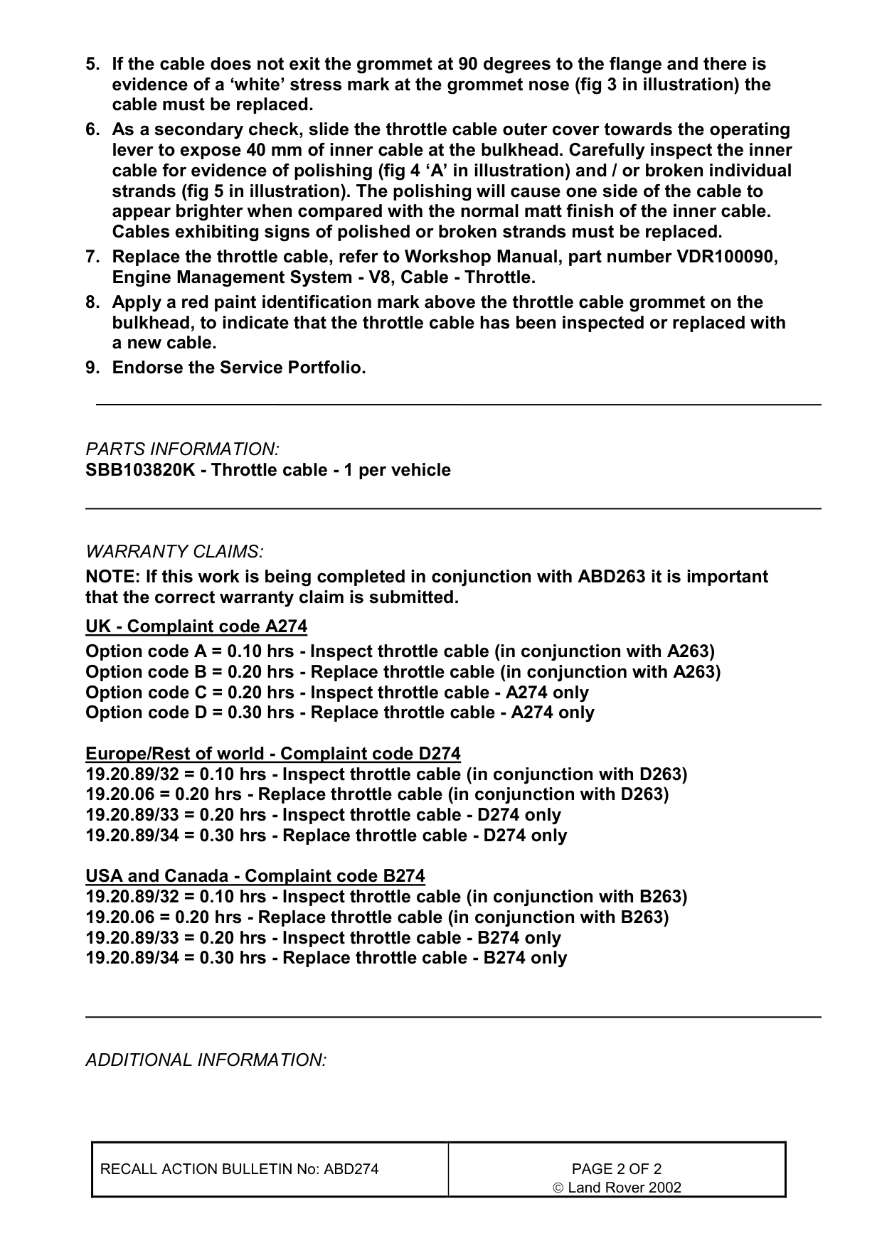Throttle Cable Damage – bulletin page 2