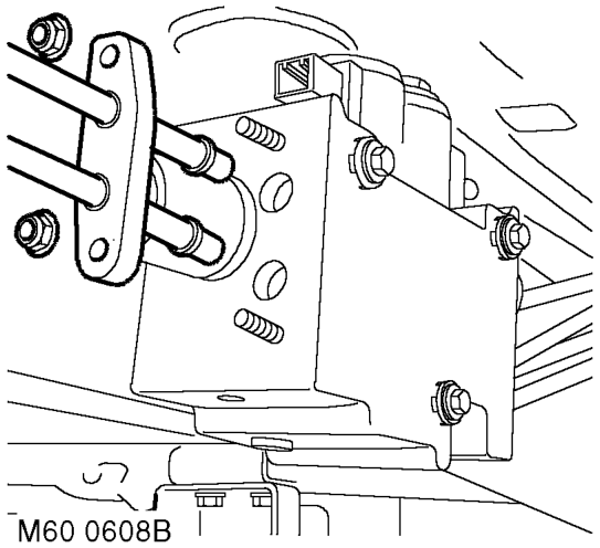 Remove 2 cap nuts securing pipes to ACE rear actuator. Disconnect pipes, remove and discar