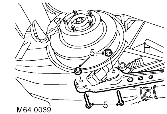 Models with sls: – Remove nut and bolt securing radius arm to chassis.