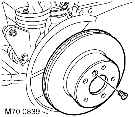Brake disc - front – Release caliper and tie aside clear of brake disc.