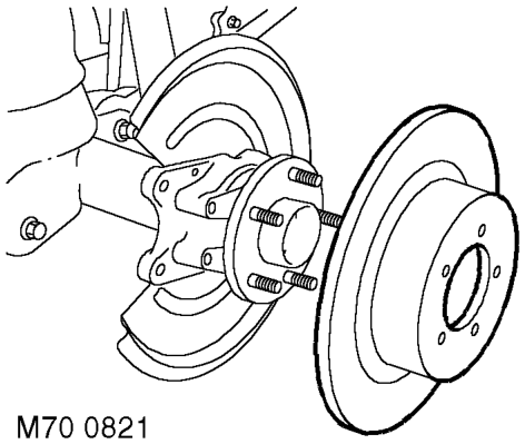 Brake disc - rear – Release caliper and tie aside clear of brake disc.