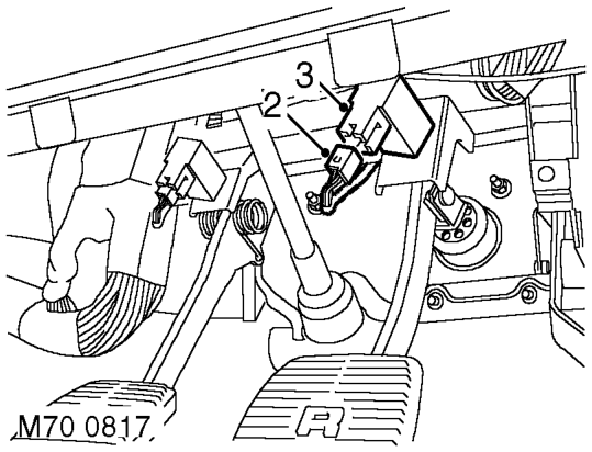 Switch - brake light – Remove 3 fasteners and move drivers side lower closing panel aside.