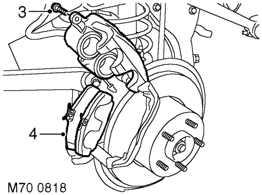 Brake pads - front – Remove road wheel(s).