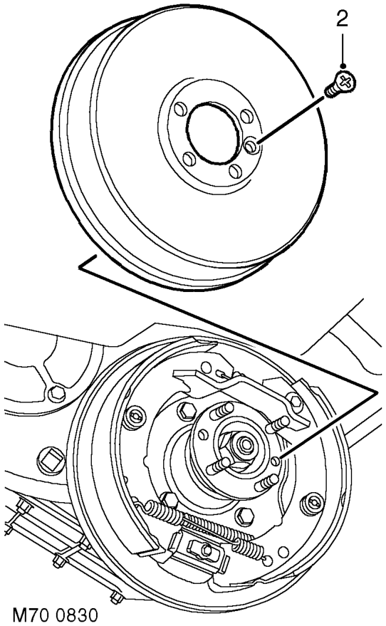 Brake shoes - handbrake – Remove rear propeller shaft.  PROPELLER SHAFTS, REPAIRS, Propeller shaft - rear.