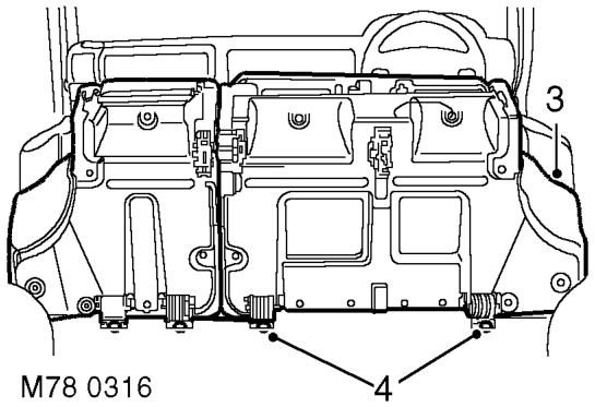 Seat belt - rear - centre – Remove 2 Torx bolts securing front mounting brackets of RH rear seats to floor.