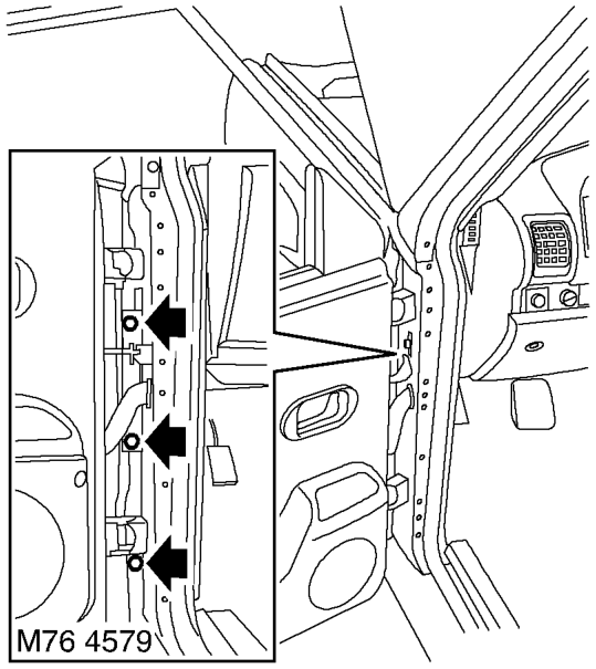 Remove nut securing sill finisher to the front wing lower support bracket.