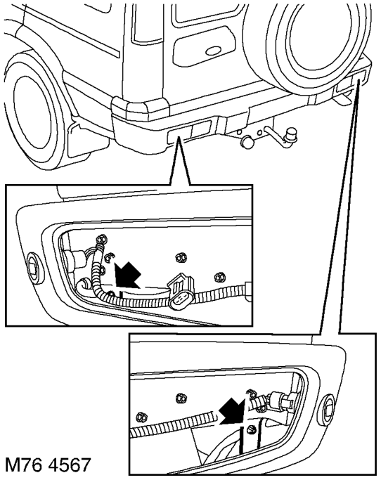 Bumper assembly - rear - from 03my – Disconnect park distance control harness multiplug.