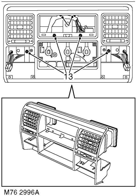Models with A/C: Carefully release ATC ECU from louvre panel, disconnect multiplugs and re