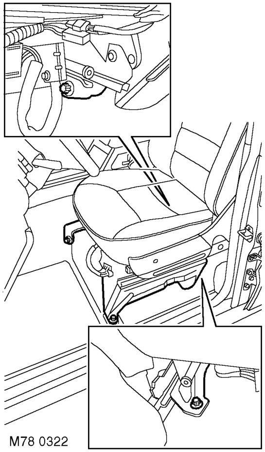 Seat - front – Remove front seat belt lower anchorage bolt.