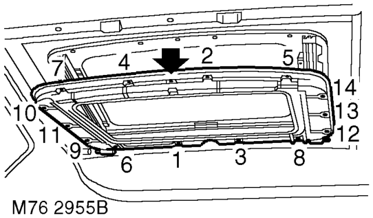 Sunroof - front – With assistance, fit sunroof frame and glass assembly.