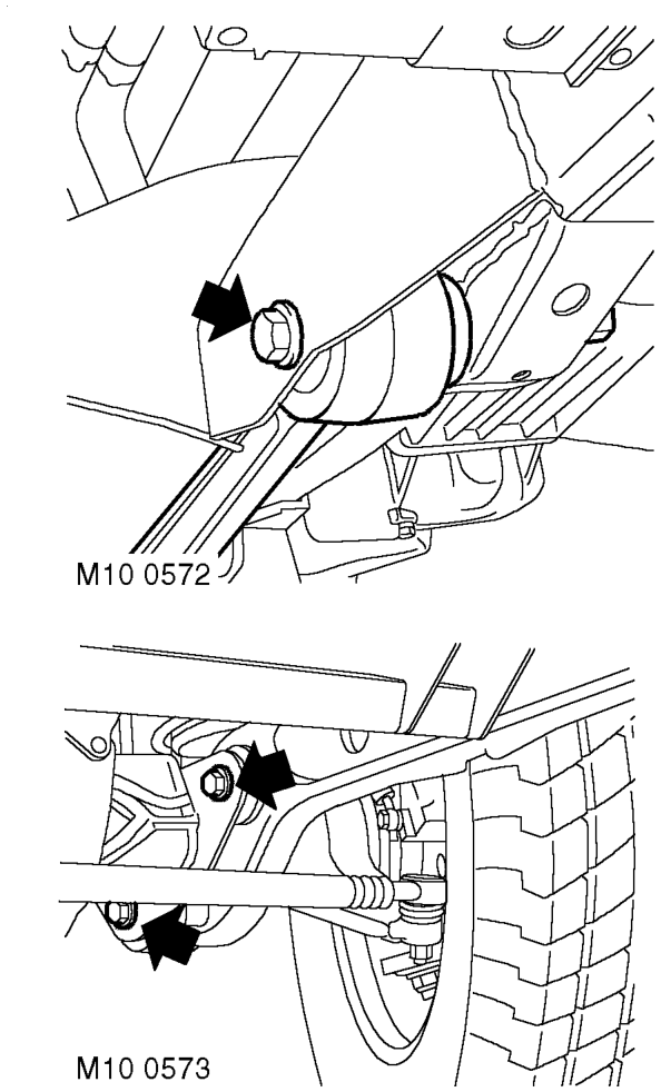 Check/tighten front suspension LH radius arm fixings.  TORQUE WRENCH SETTINGS, Front susp