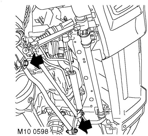 Check rear axle suspension fixings – Check/tighten front suspension RH radius arm fixings.