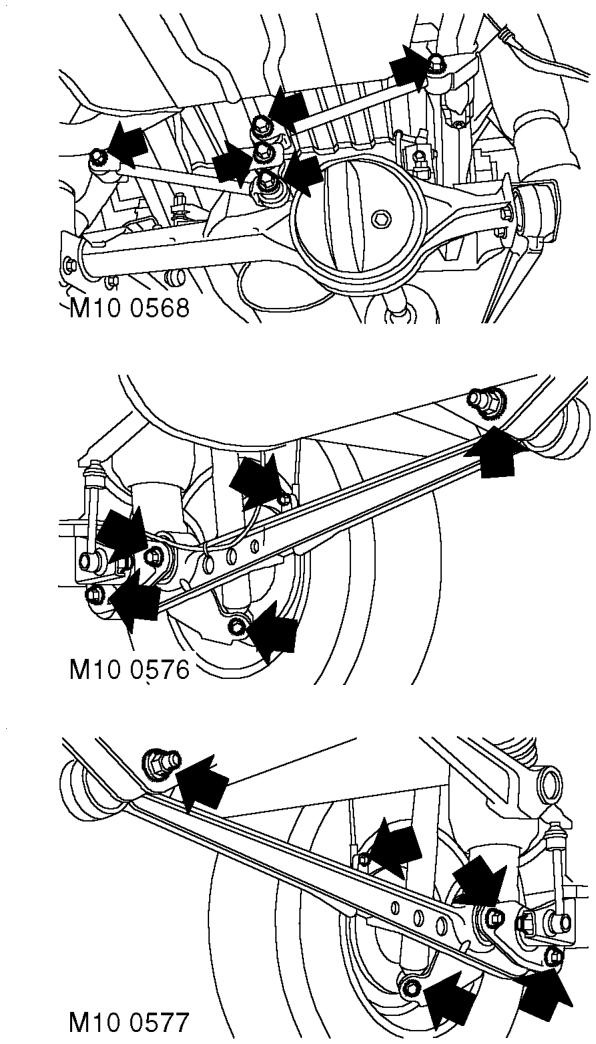 Check rear axle suspension fixings – Check/tighten front suspension Panhard rod fixings