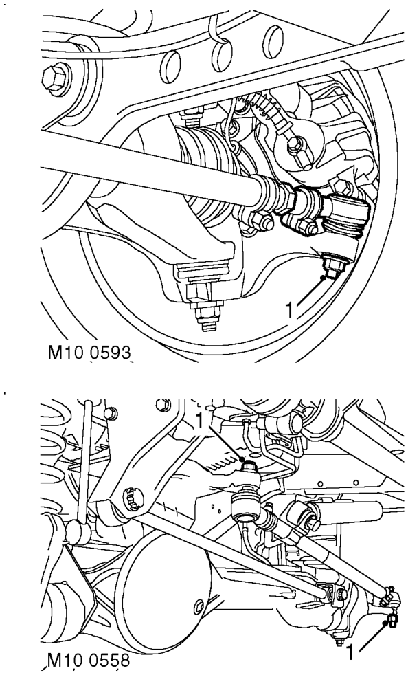 Steering rod ball joints – Check and tighten if necessary all rear axle suspension fixings.  TORQUE WRENCH SETTINGS,