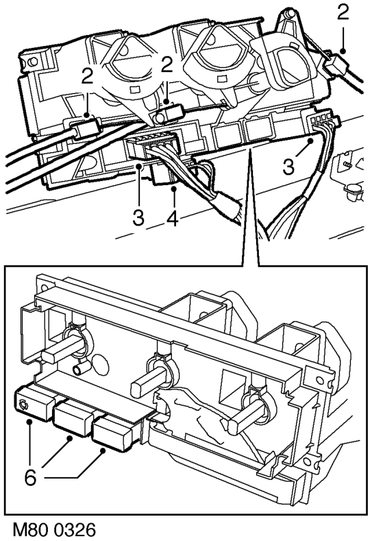 Heater control and fan switch – Remove louvre panel assembly.  INTERIOR TRIM COMPONENTS, REPAIRS, Louvre panel assembly -