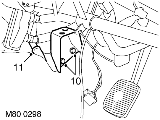 Remove 2 screws securing centre console support bracket and remove bracket.