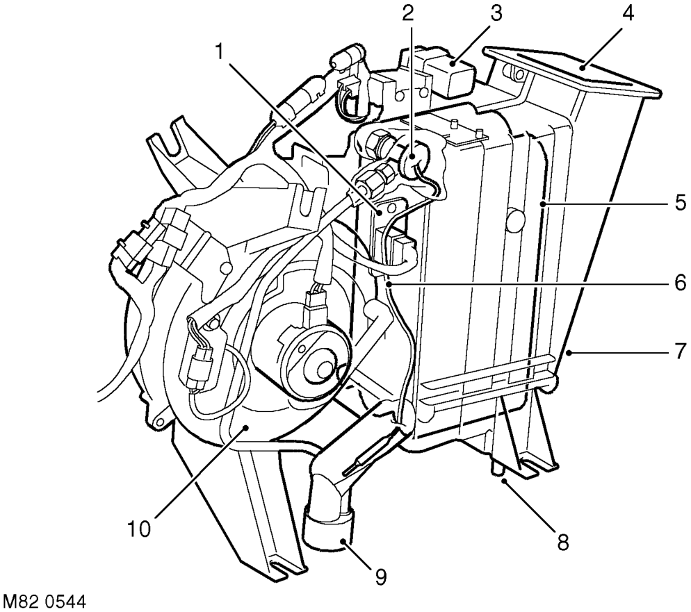 Rear evaporator/blower assembly – Two refrigerant lines connect the rear evaporator/blower assembly to the front A/C refrige