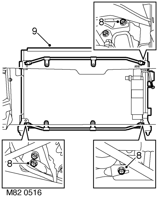 Remove bolt securing condenser pipe to